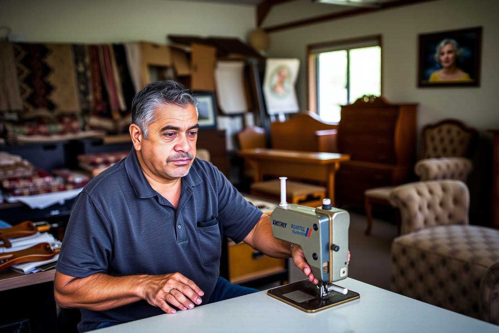 Master craftsman Pedro working in the Sarasota upholstery workshop