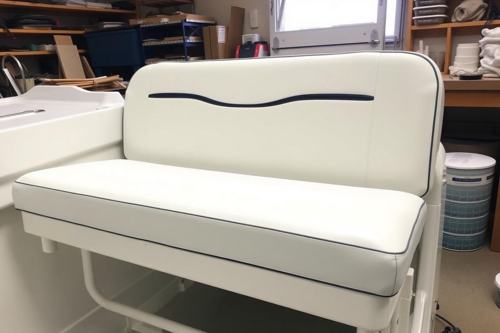 Marine-grade vinyl upholstery on boat seating